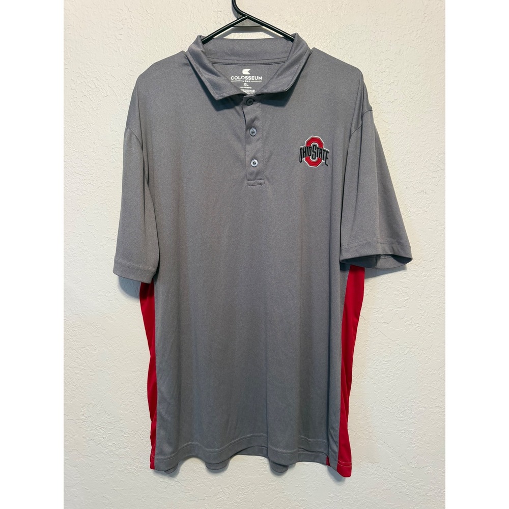 Colosseum Ohio State Buckeyes Mens XL Gray Red Performance Polo Shirt NCAA